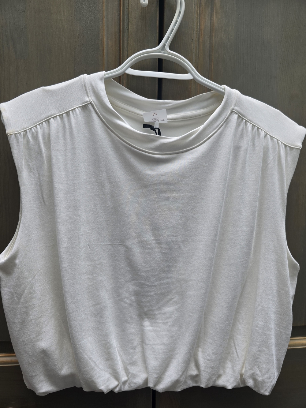 Sleeveless White Gathered-Hem Crop Top